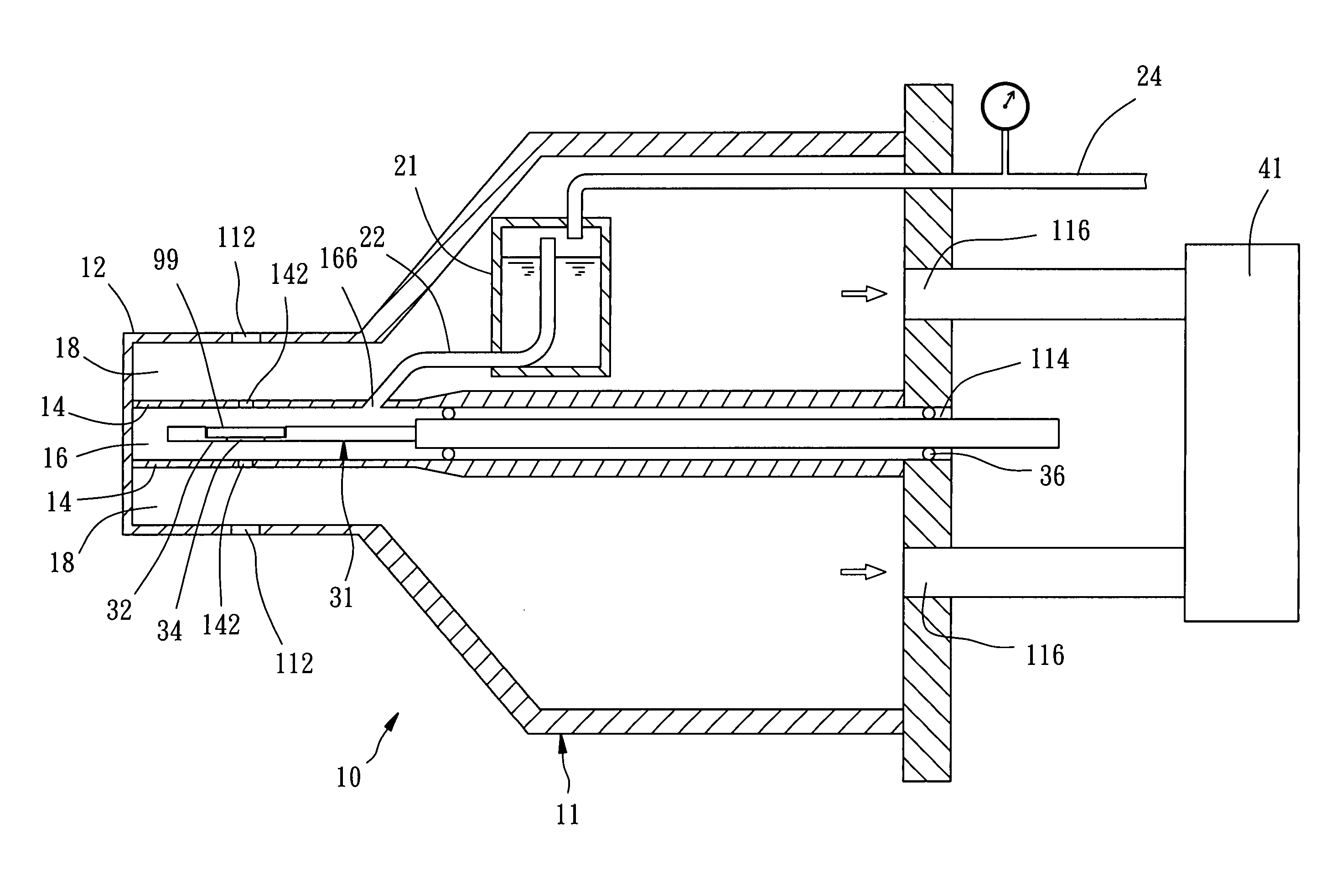 Device for operating gas in vacuum or low-pressure environment and for observation of the operation