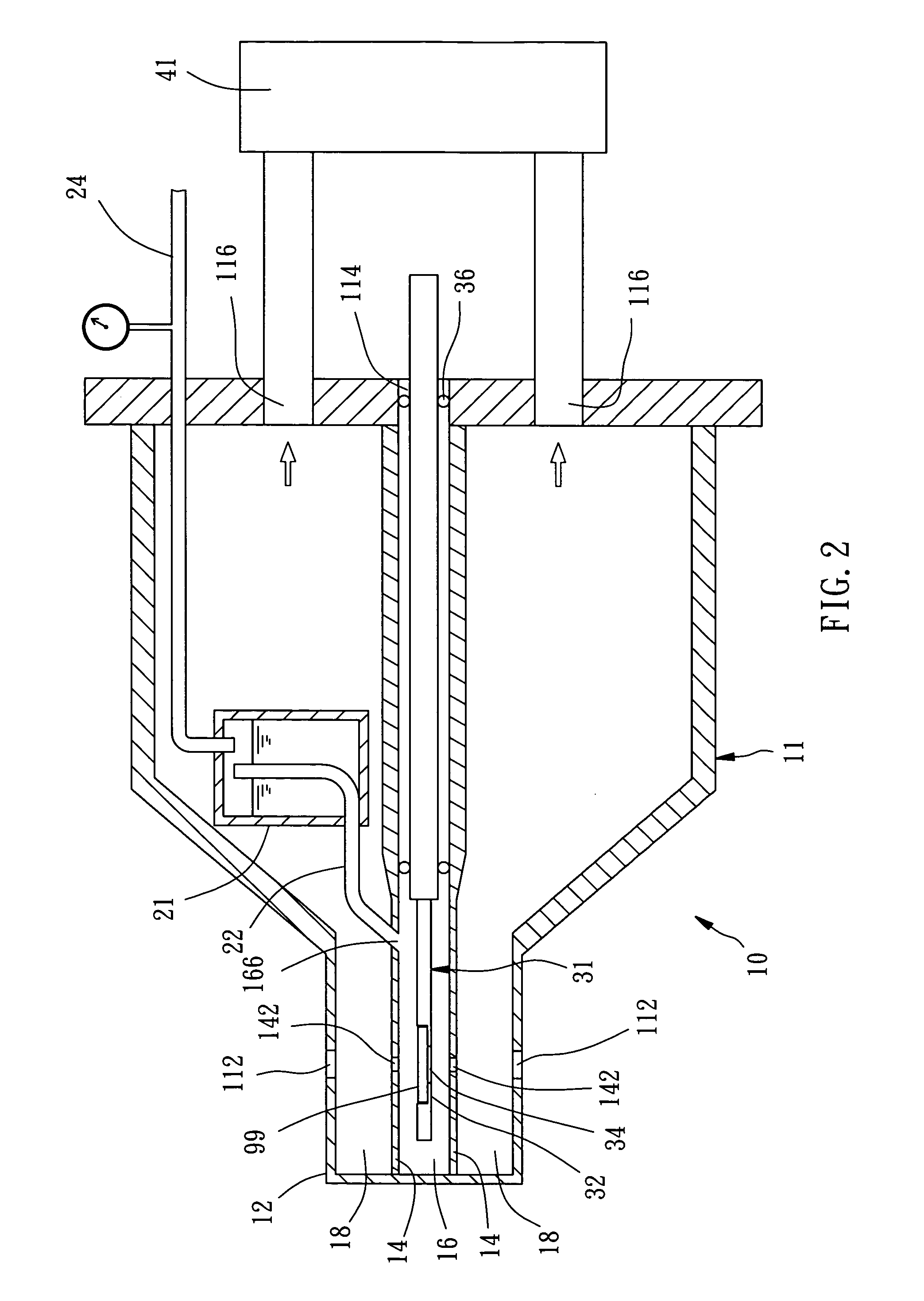 Device for operating gas in vacuum or low-pressure environment and for observation of the operation