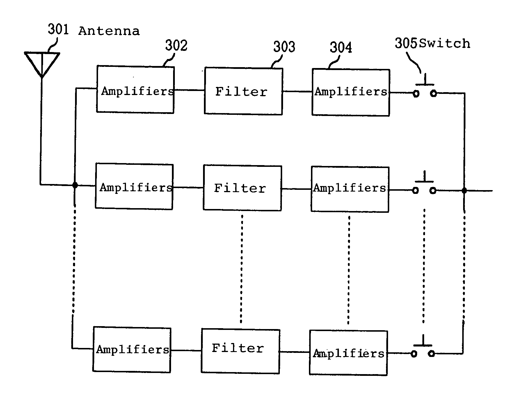 Filter and composite filter, filter assembly, integrated circuit chip and electronic device which contain same, and frequency characteristic changing method therefor