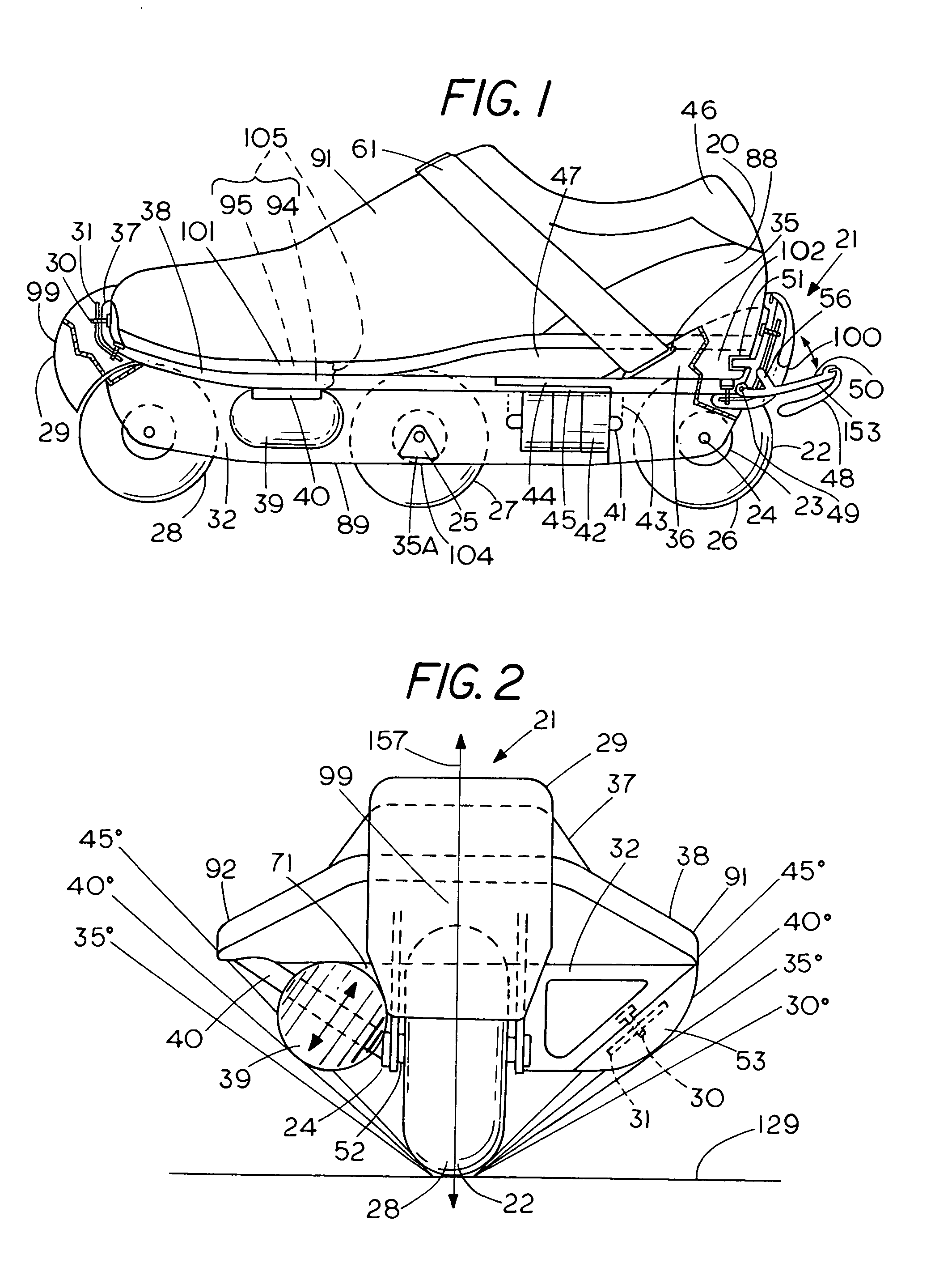 Wheeled skate with step-in binding and brakes