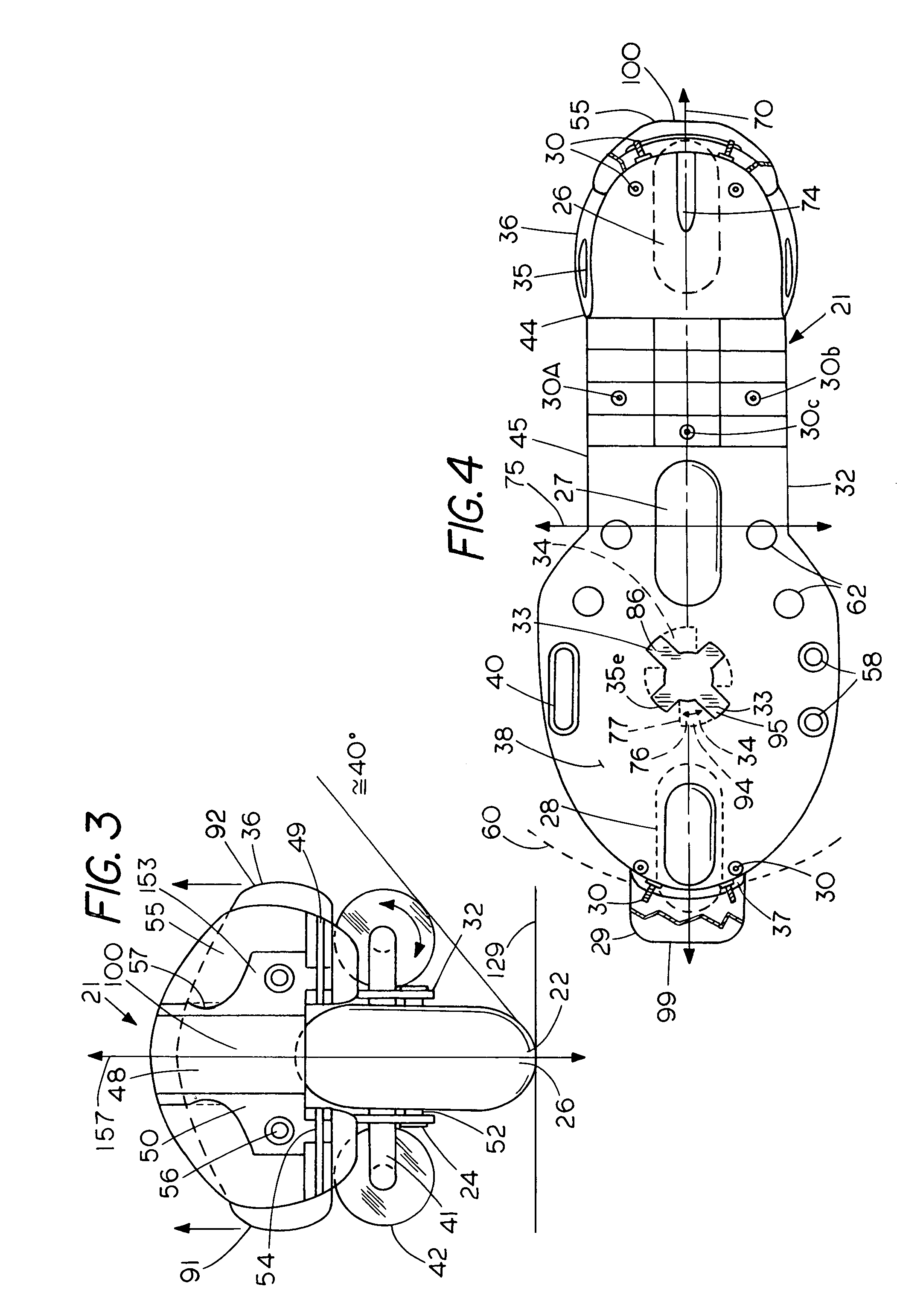 Wheeled skate with step-in binding and brakes