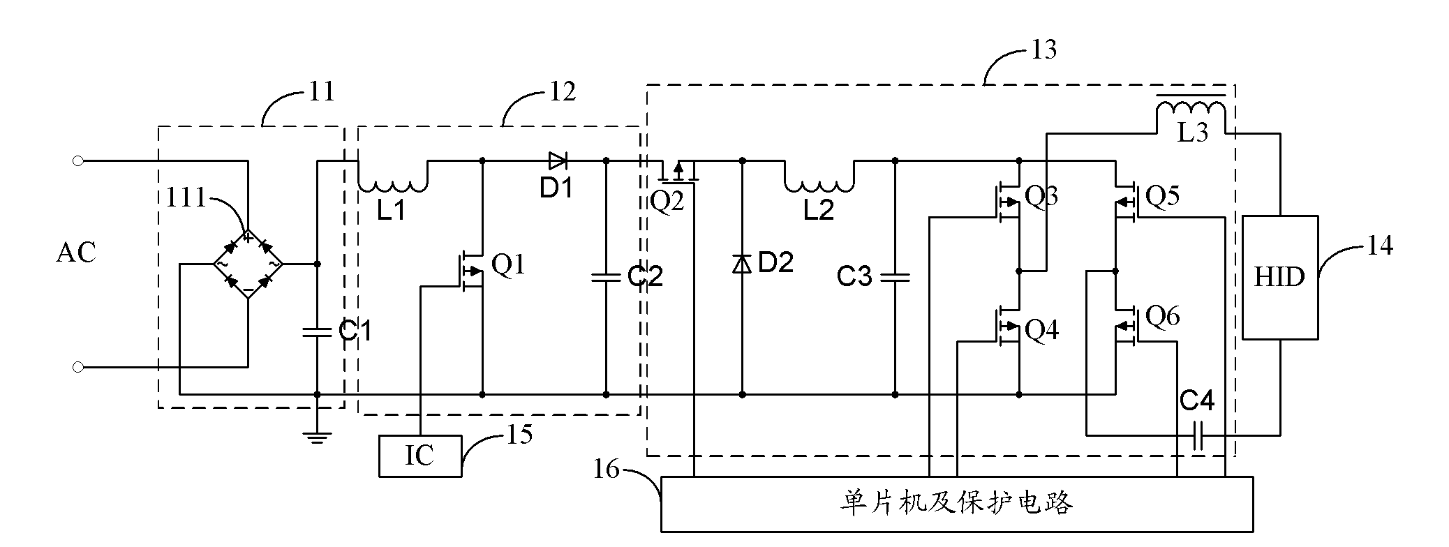 HID electronic ballasting circuit, electronic ballast and HID lamp