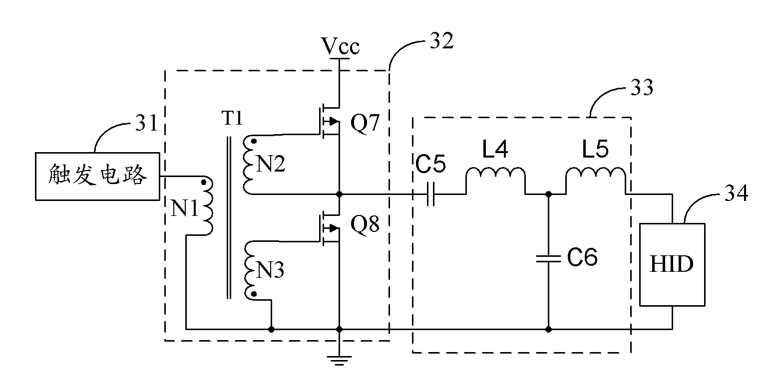 HID electronic ballasting circuit, electronic ballast and HID lamp