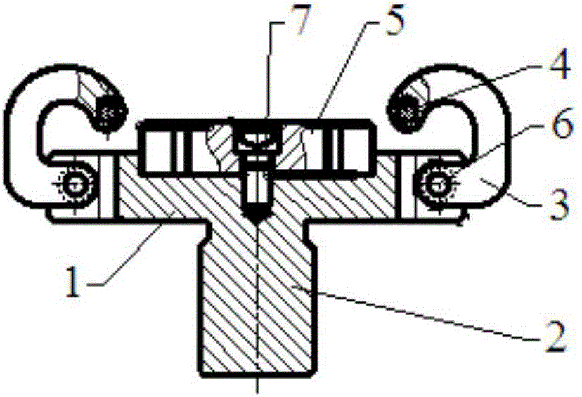 Induction hardening fixture for inner cavity of three-pillar groove shell of flange plate