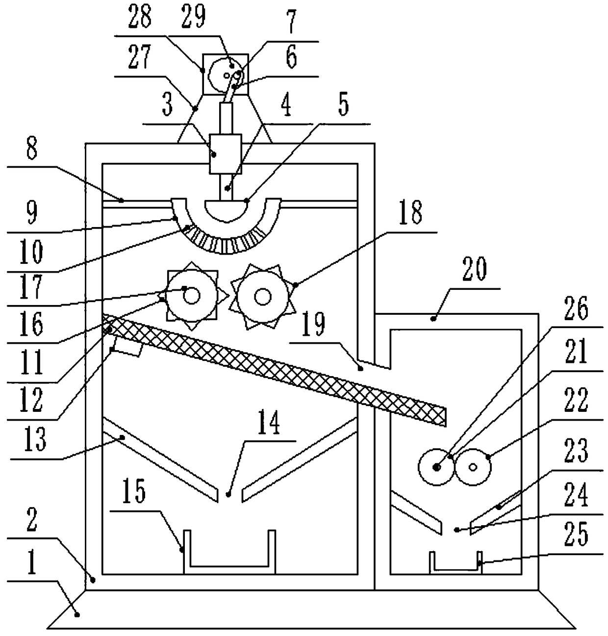Automatic control crushing and grinding device with crankshaft and slider for salt production
