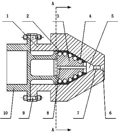 Direct-through double-helix convergent type water pressure atomizing spray nozzle