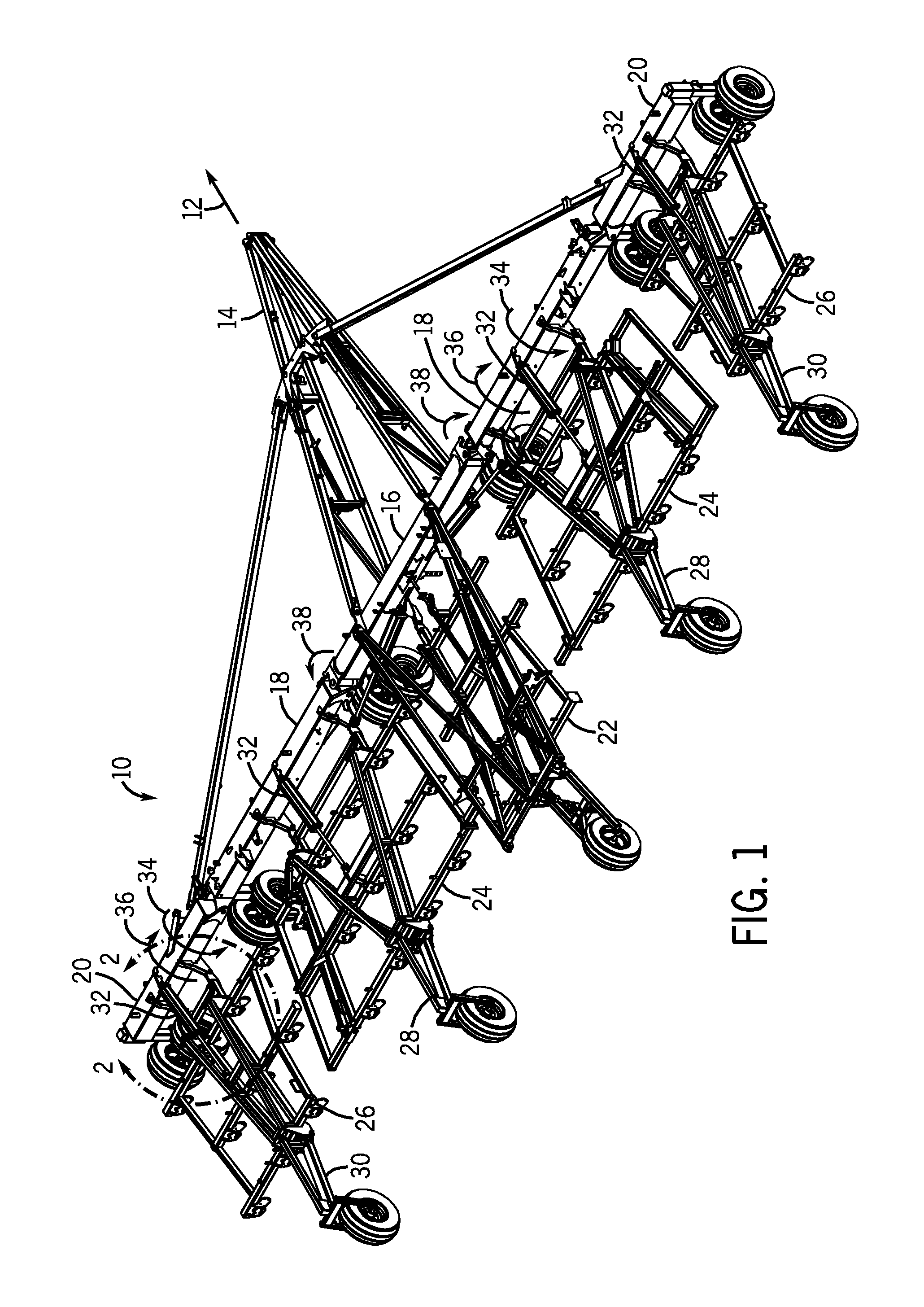 Agricultural implement tool frame actuating system