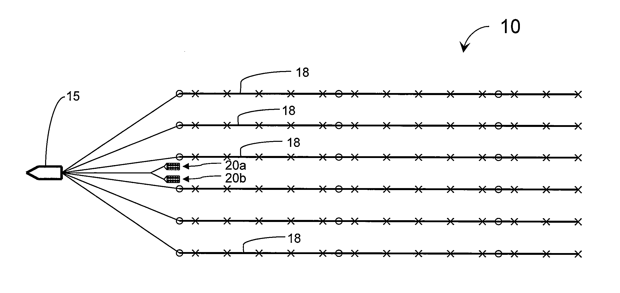 High density source spacing using continuous composite relatively adjusted pulse