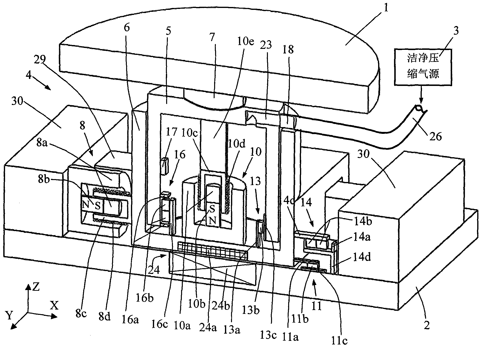 Maglev vibration isolator with coplanar air bearing orthogonal decoupling and air bearing angular decoupling