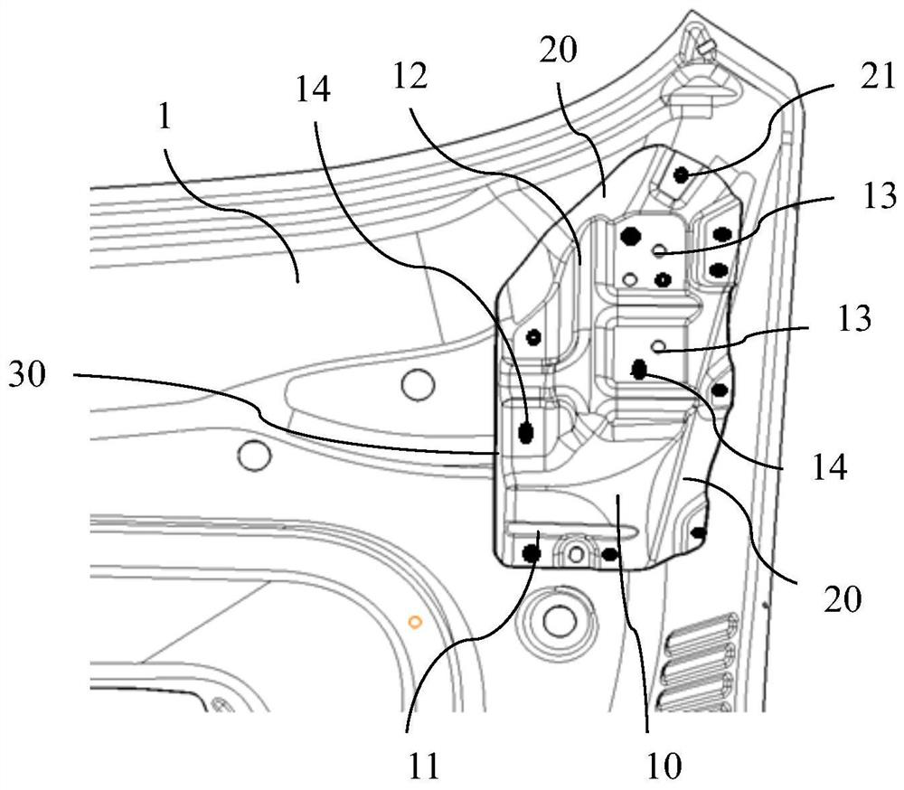 Automobile front cabin cover hinge reinforcing plate