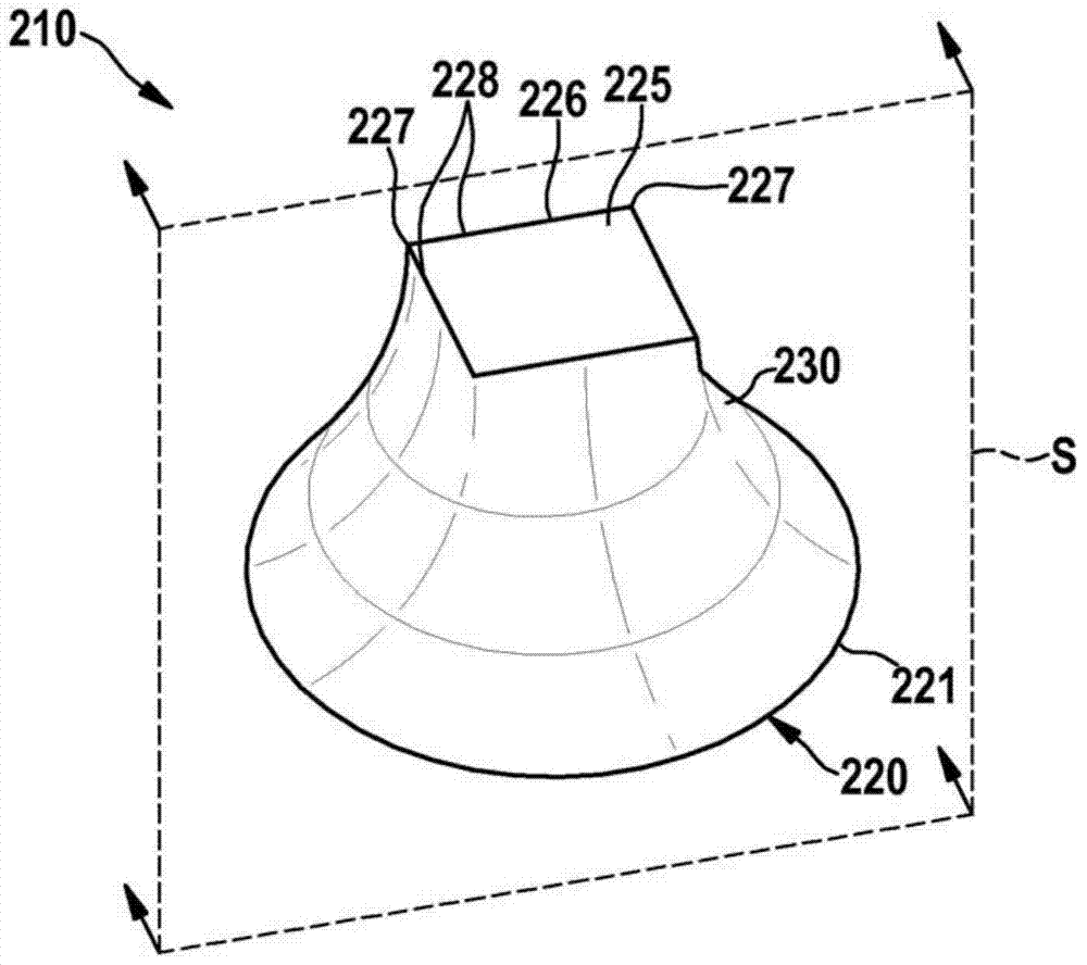 Abrasive grain containing a first face without vertices and a second face with vertices