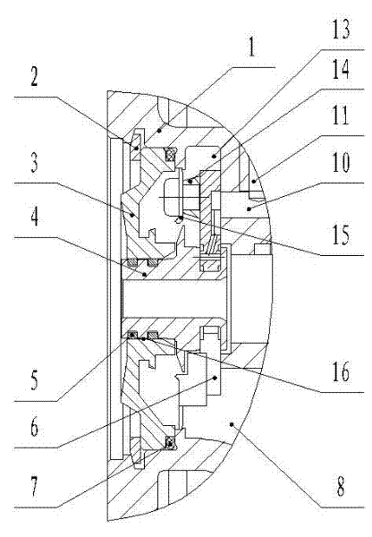 Dual-ring sealing device at gas compressor end of turbocharger