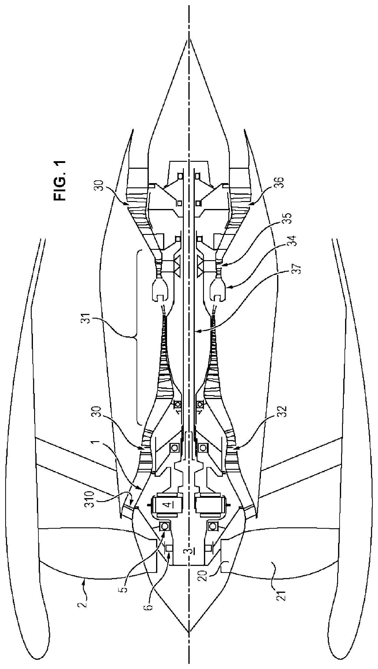 Turbomachine with axial force recovery at the fan via pressurized gas feed