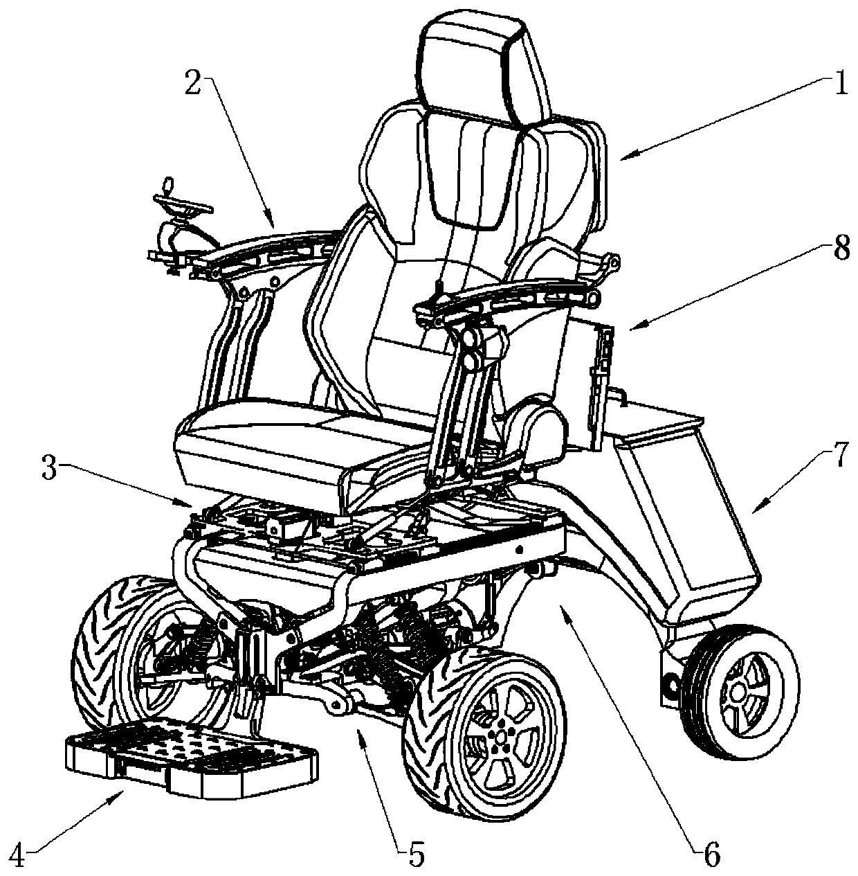 A front wheel suspension structure of an electric wheelchair