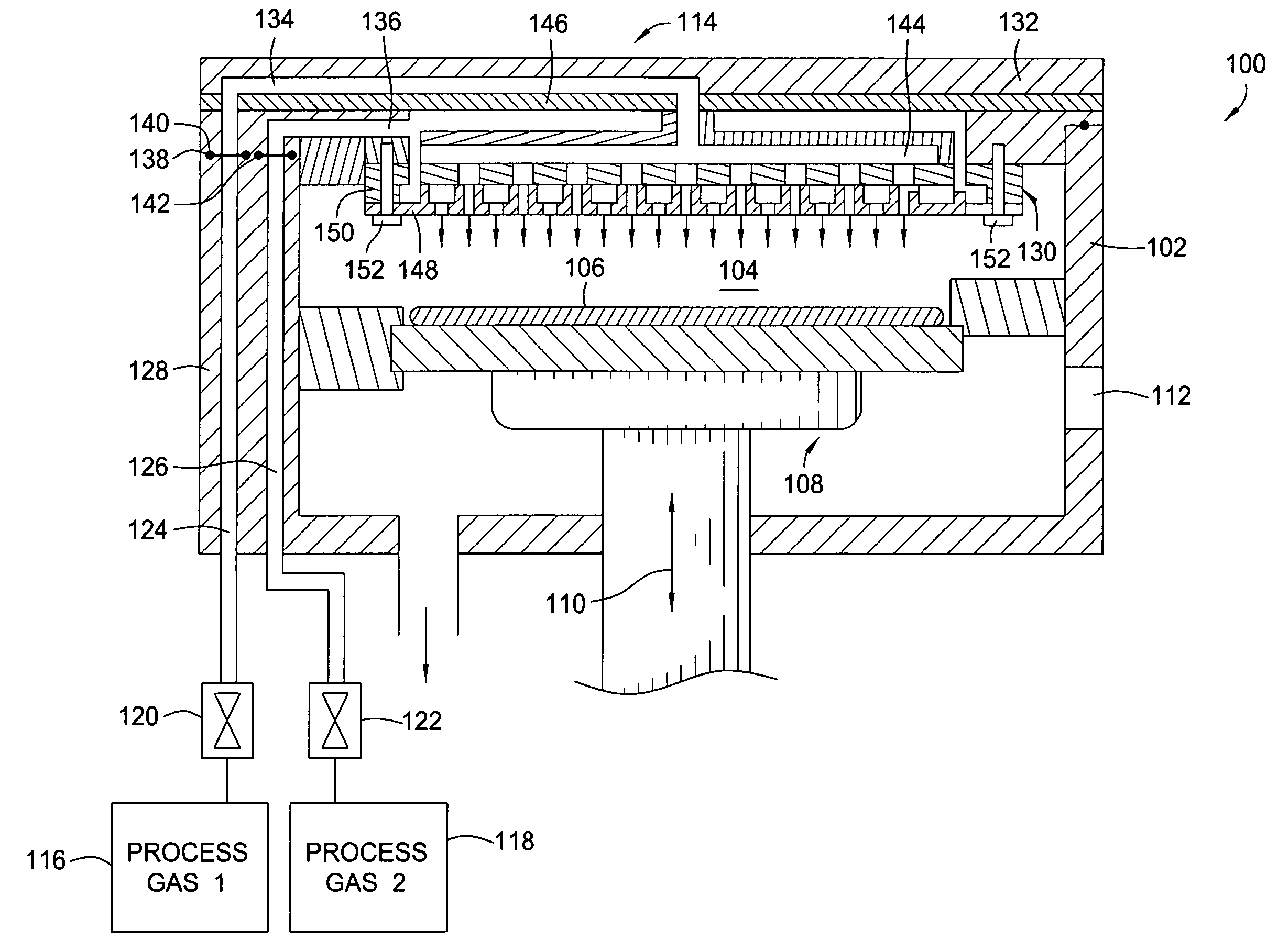 Dual gas faceplate for a showerhead in a semiconductor wafer processing system