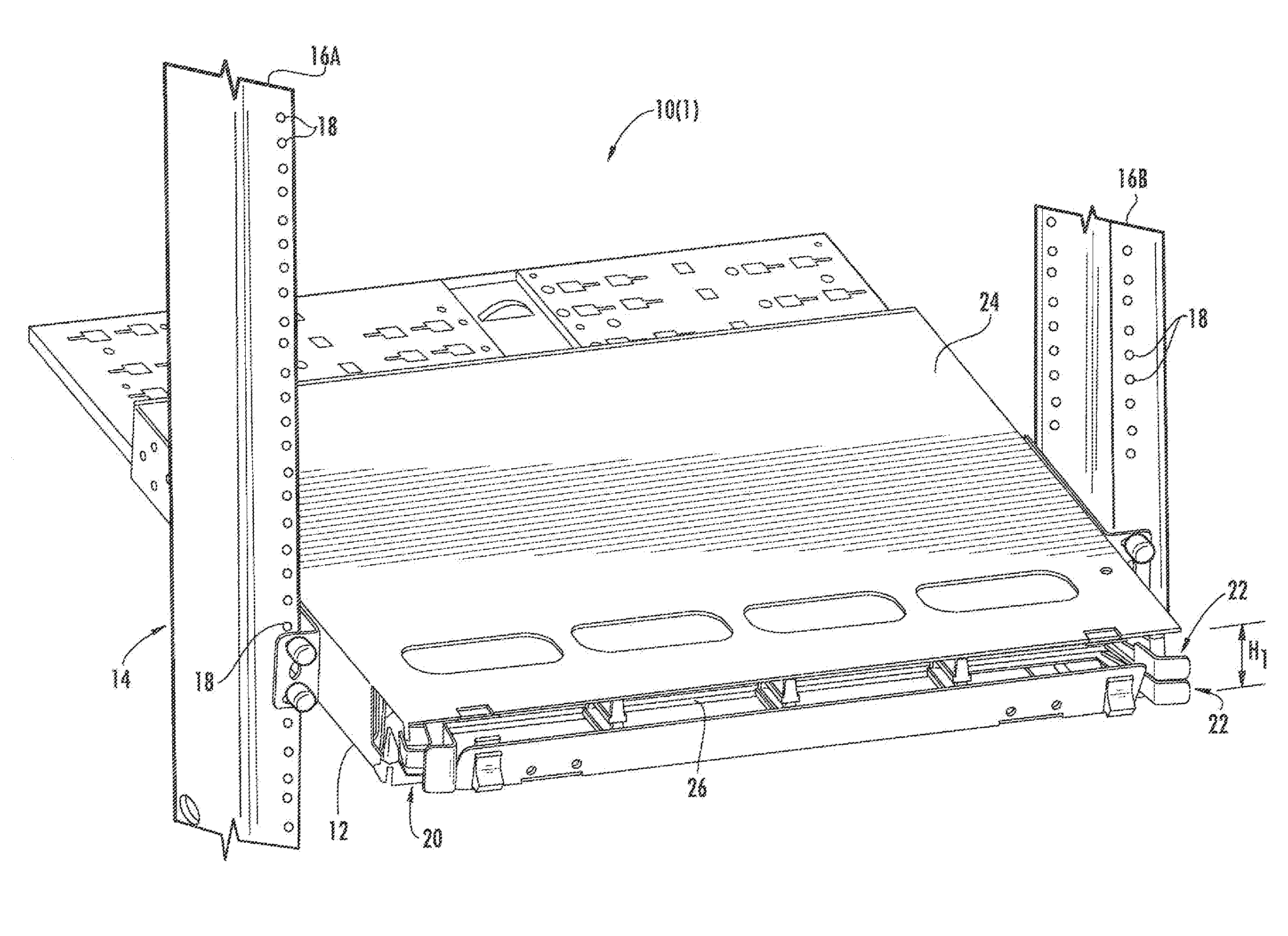 Attachment mechanisms employed to attach a rear housing section to a fiber optic housing, and related assemblies and methods