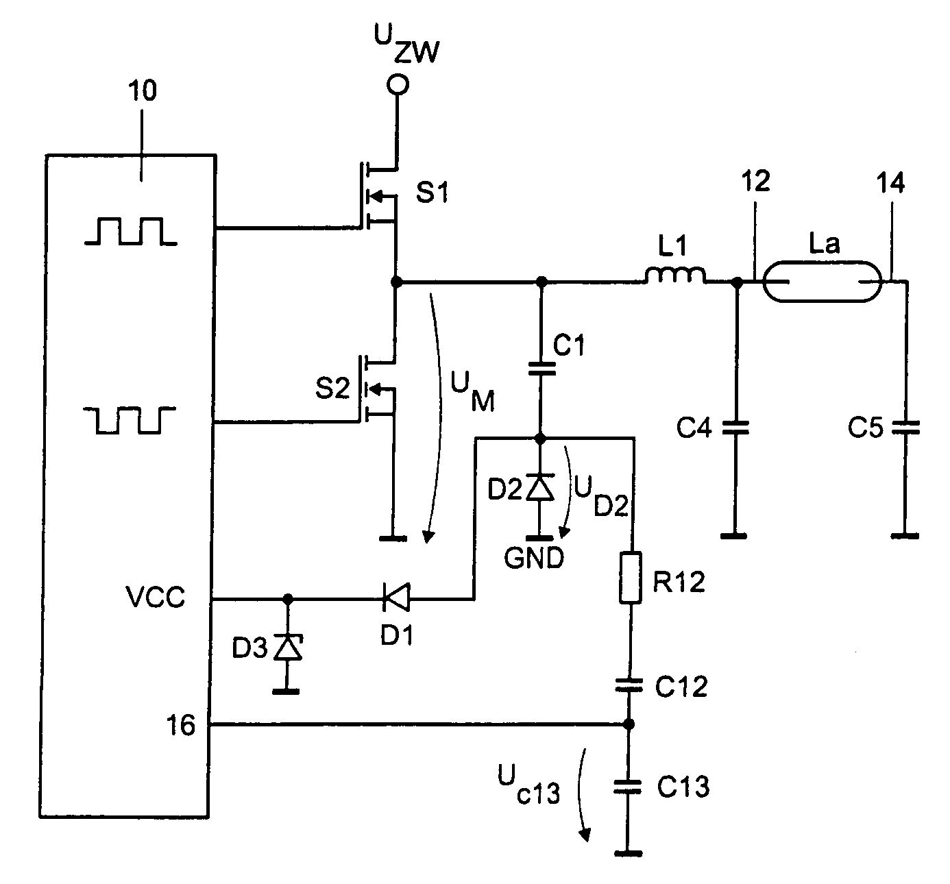 Electronic ballast for a lamp