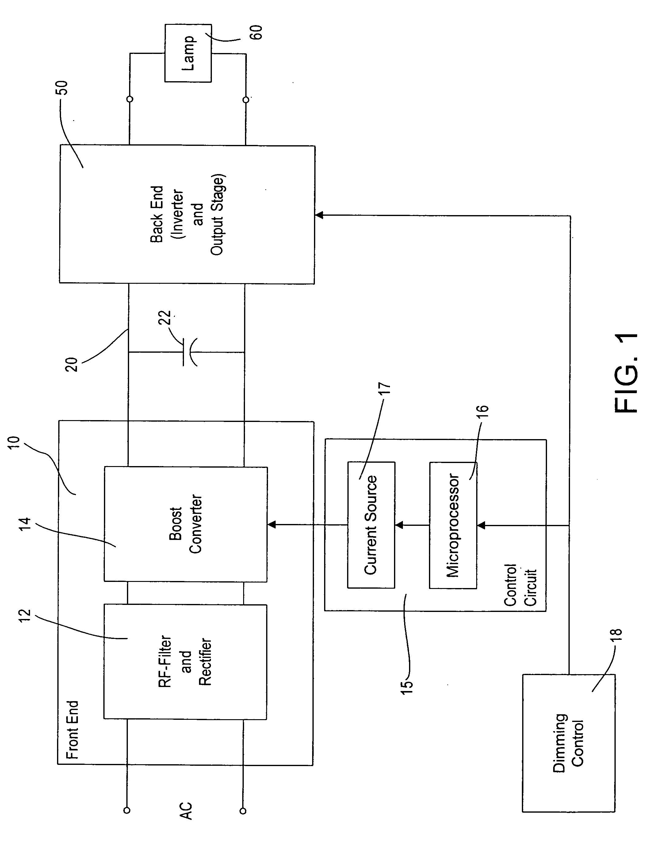 Lighting ballast having boost converter with on/off control and method of ballast operation