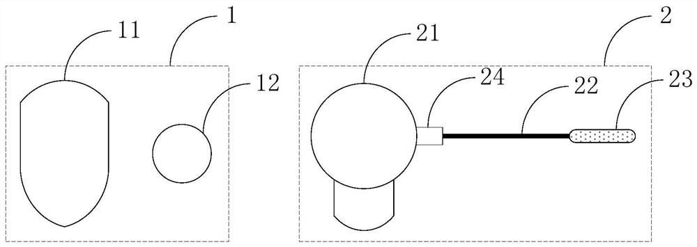 Split type artificial auditory implant device and connecting structure of implant device