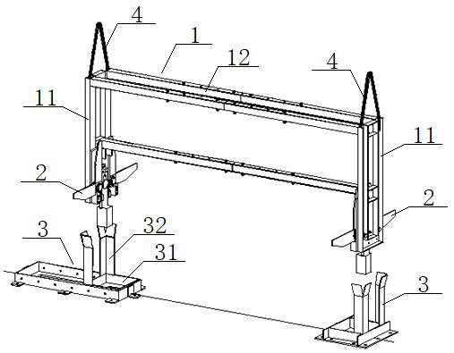 Frame longitudinal beam transfer lifting appliance and application method thereof