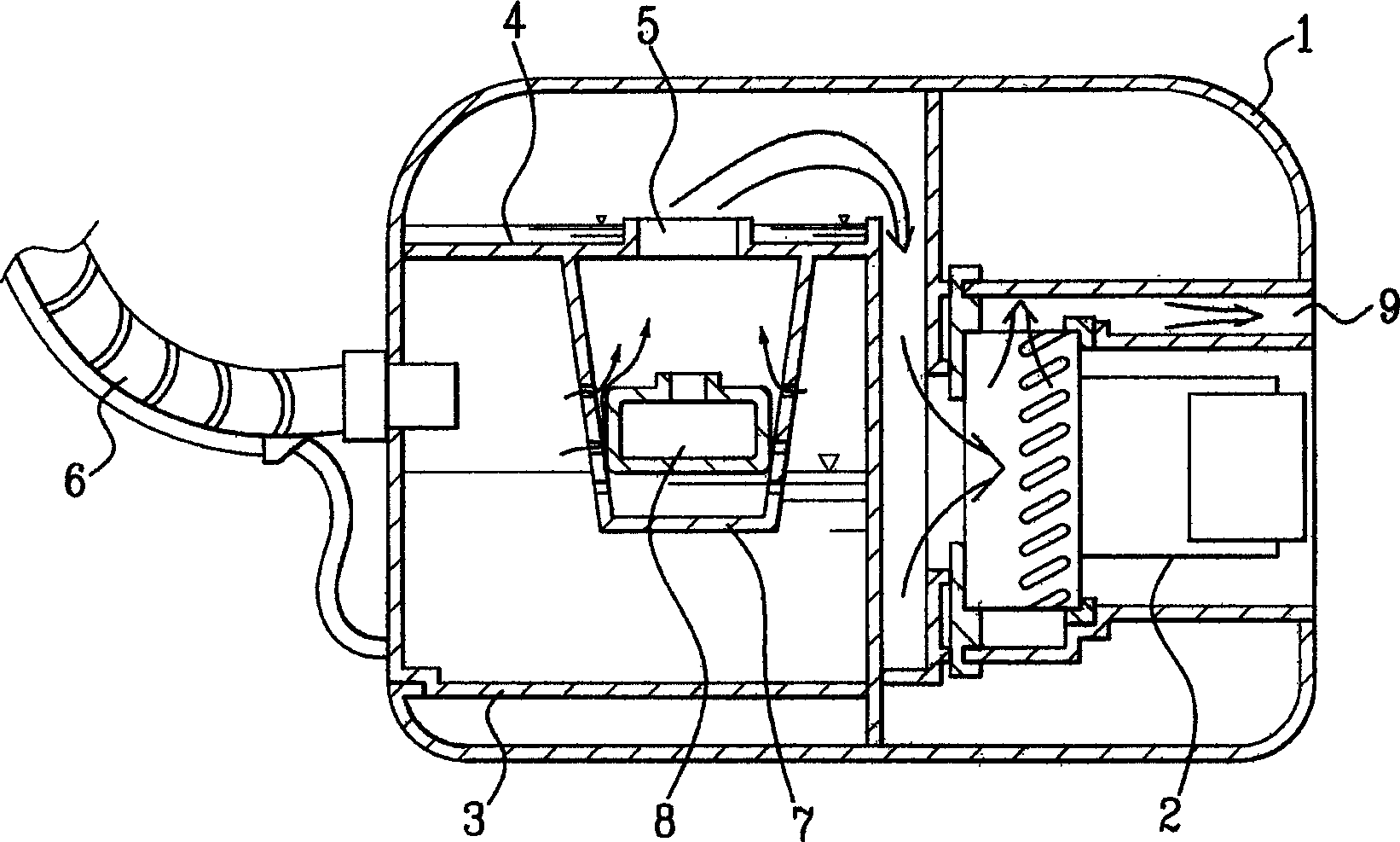 Exhaust structure of vacuum cleaner compatible use in taking up water