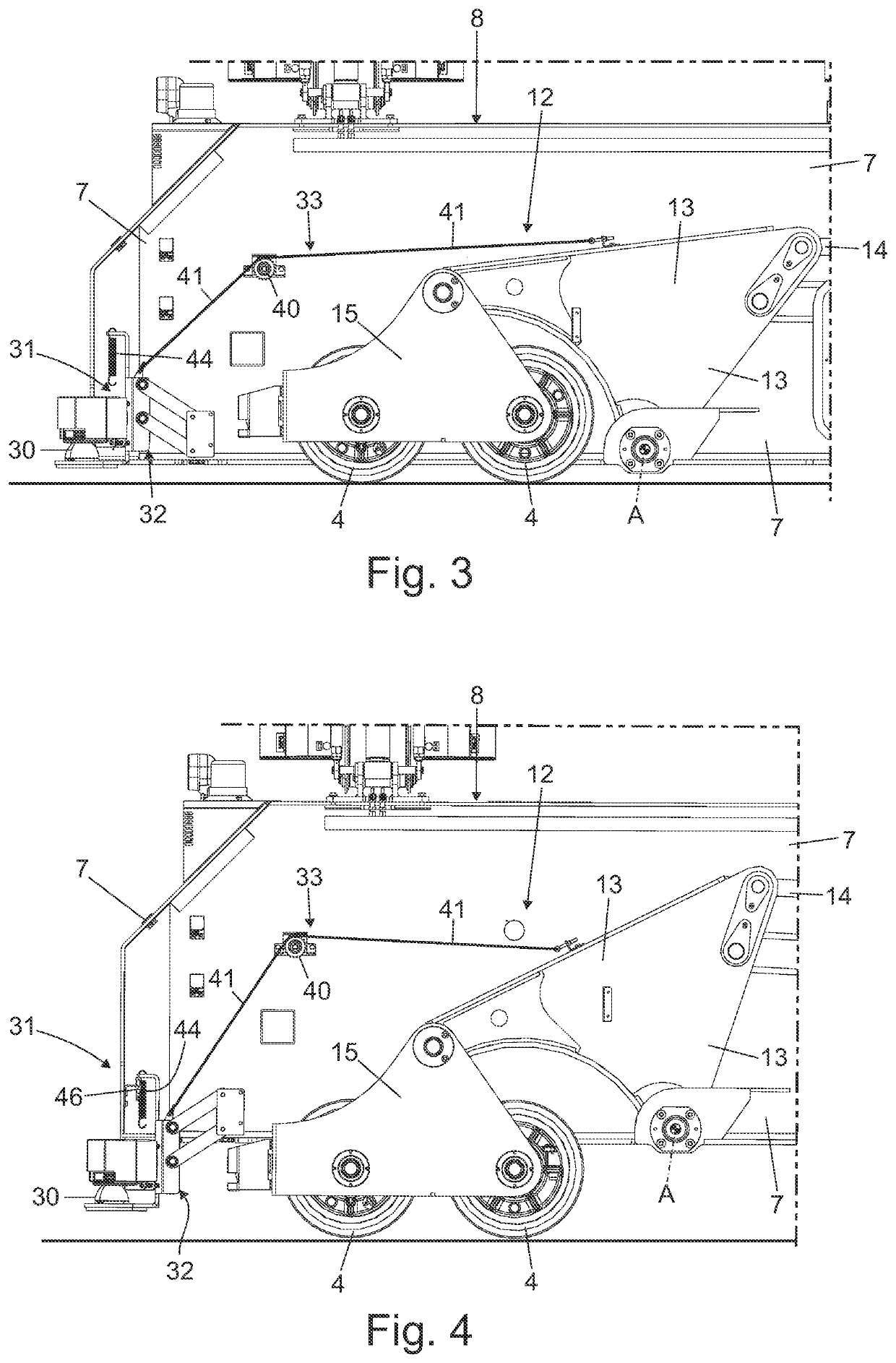 Self-propelled vehicle for handling glass-sheet supporting racks