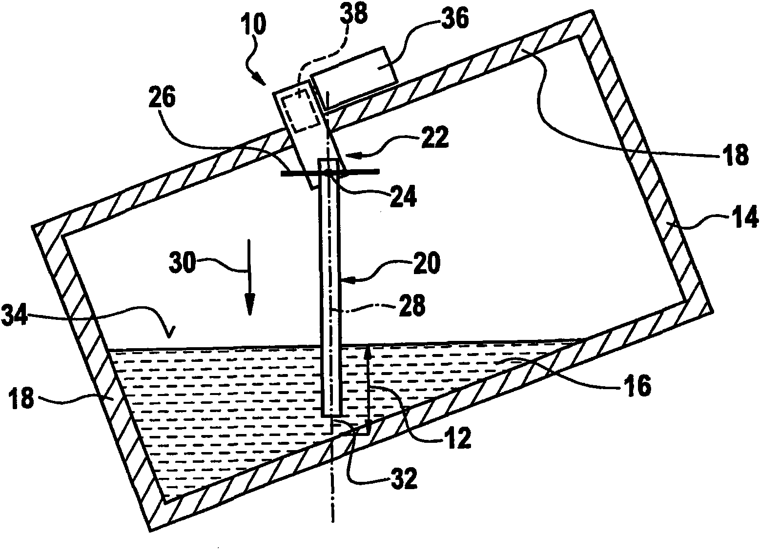 Device for measuring the fill level in a liquid container