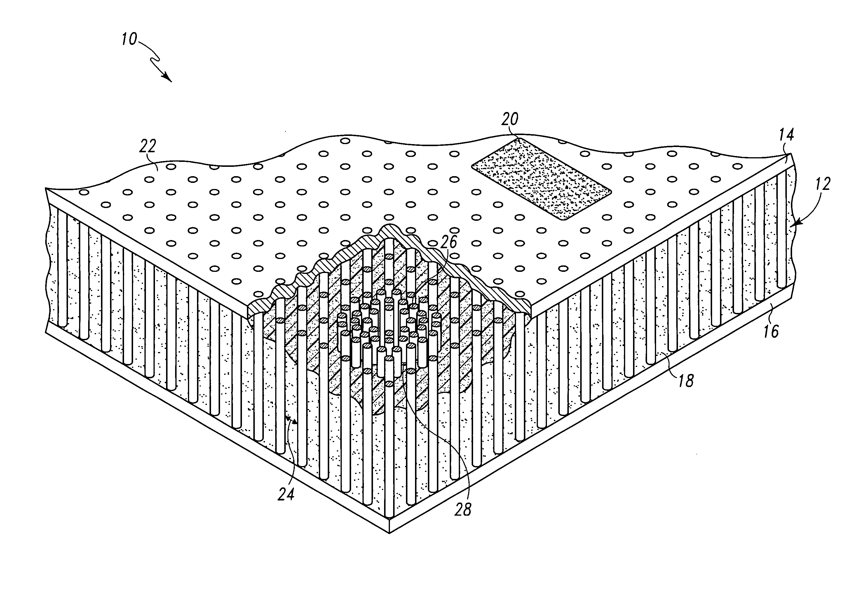 Composite structure with non-uniform density and associated method