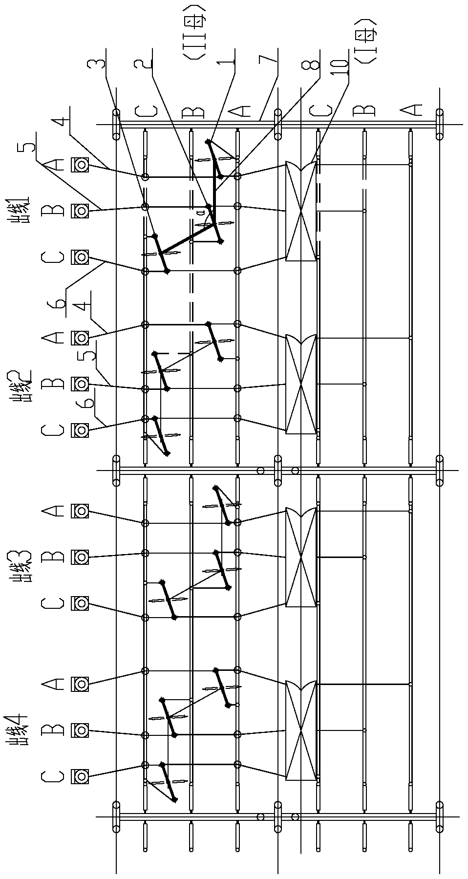 Arrangement structure of high voltage isolating switch in substation