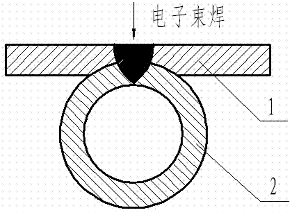 Non-penetrating welding method of feed components through electron beams