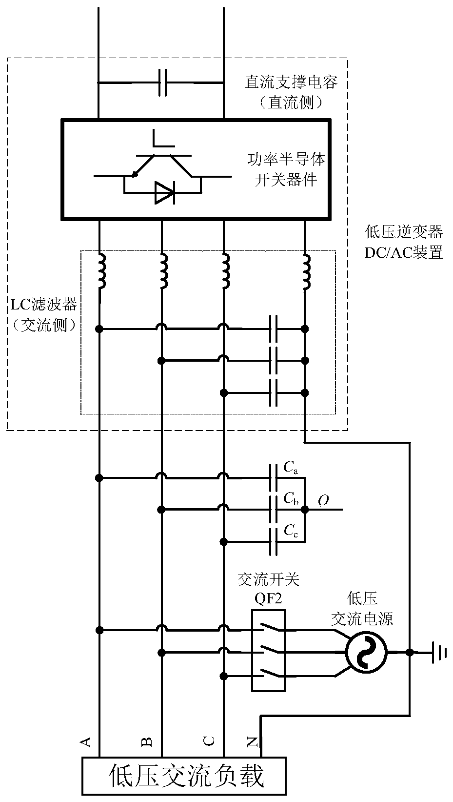 Alternating current and direct current power supply system with grounded power supply end