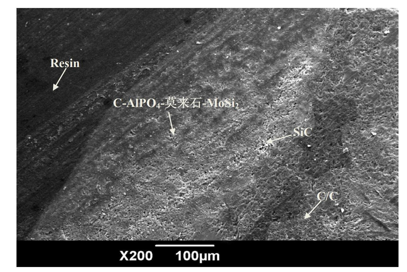 Preparation method of carbon/carbon material C-AlPO4-mullite-MoSi2 composite outer coating layer