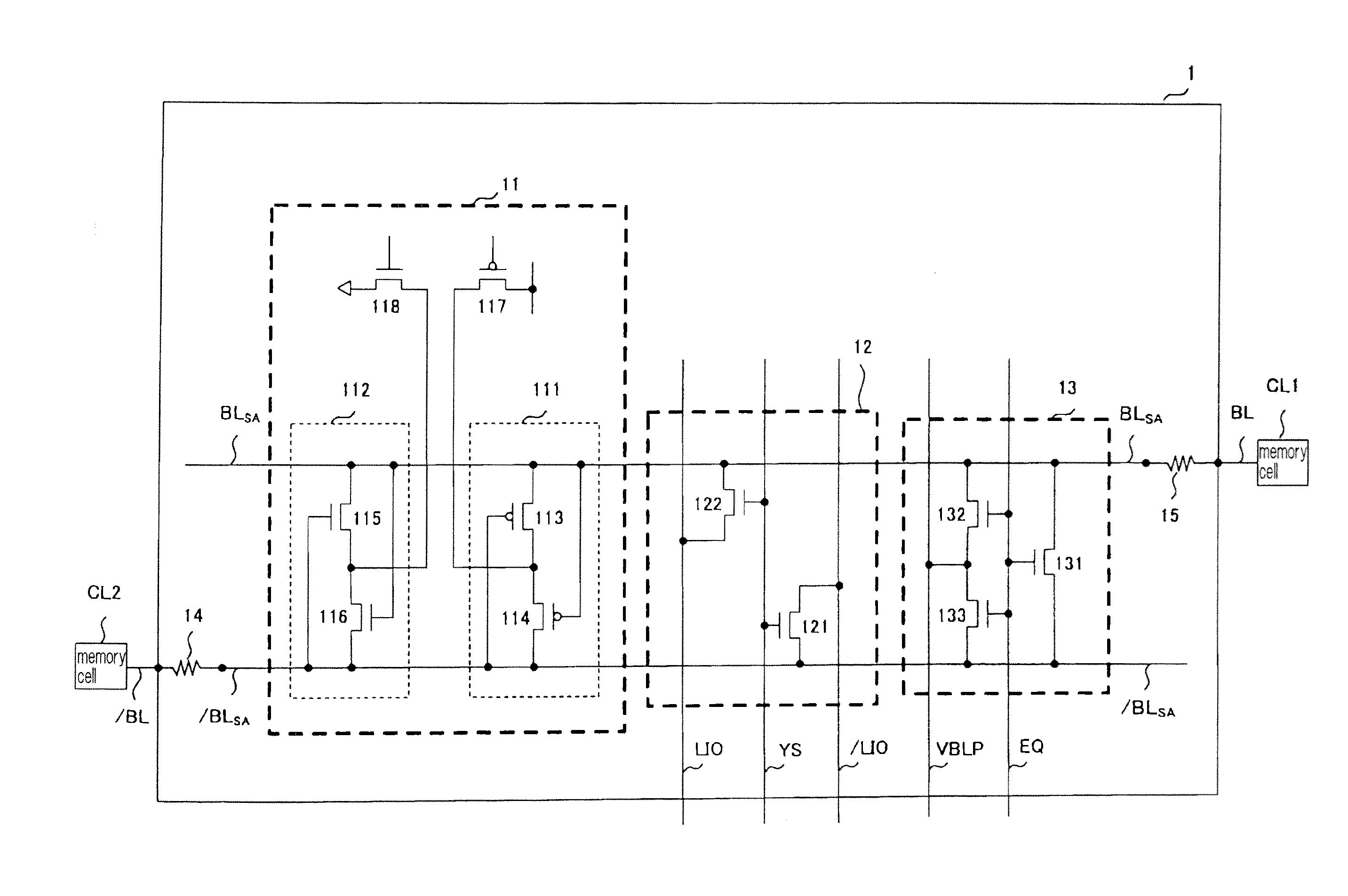 Sense amplifier circuit to enable speeding-up of readout of information from memory cells