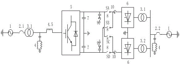 Topology structure and start-up method of hybrid direct current transmission system based on polarity switching