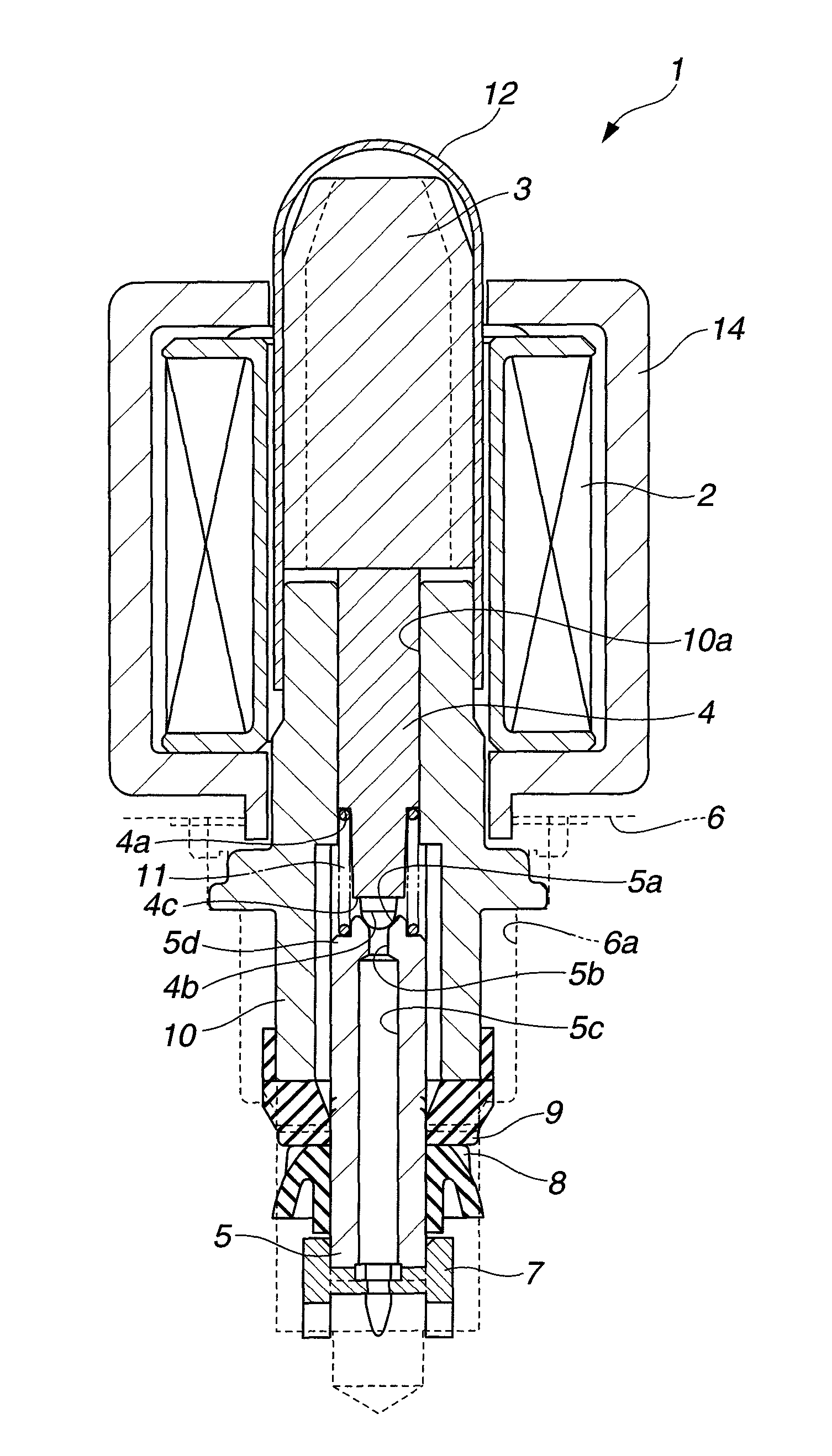 Normally-open solenoid valve including plunger formed with pressure receiving portion