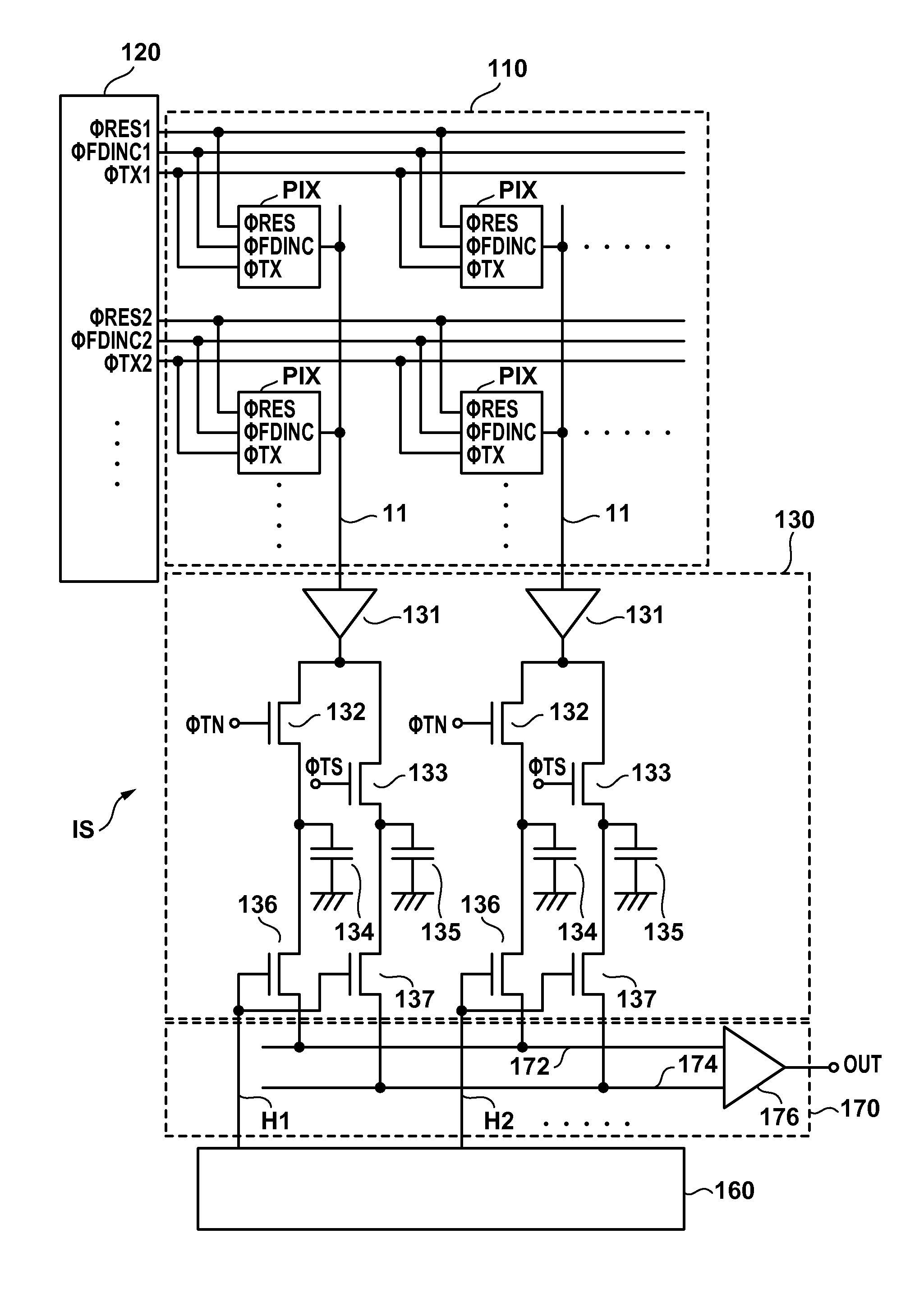Solid-state image sensor and camera with charge-voltage converter