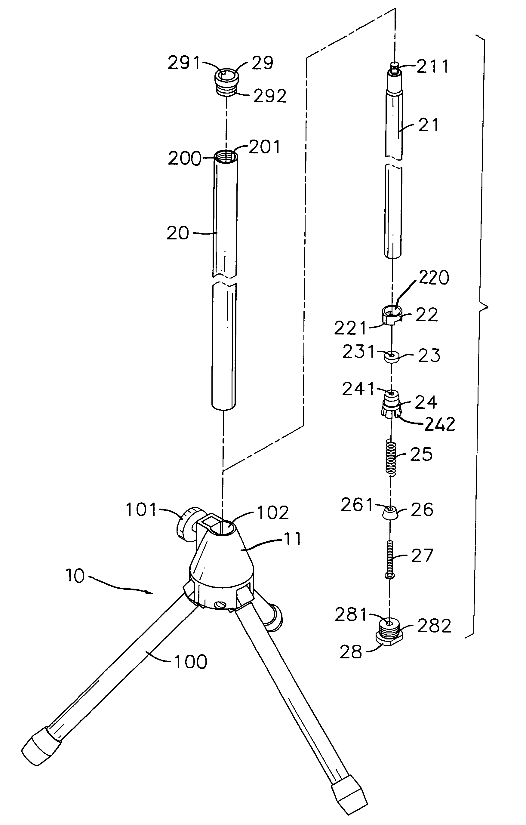 Locking device for a telescopic tube assembly