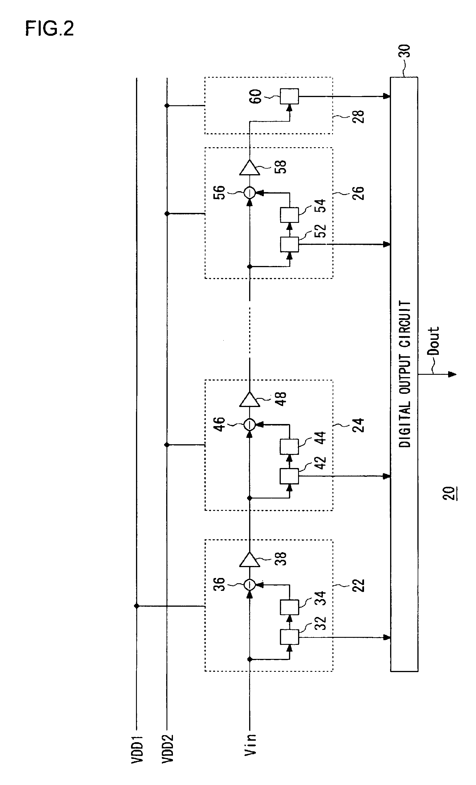 Analog-to-digital conversion circuit and image processing circuit for stepwise conversion of a signal through multiple stages of conversion units