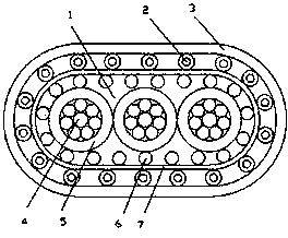 Four-core flat cable with control cable cores