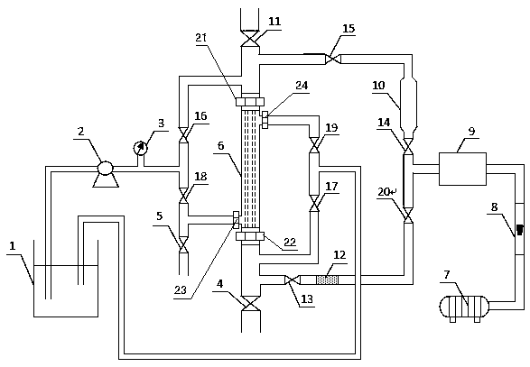 A cleaning device and method for a hollow fiber gas separation membrane module