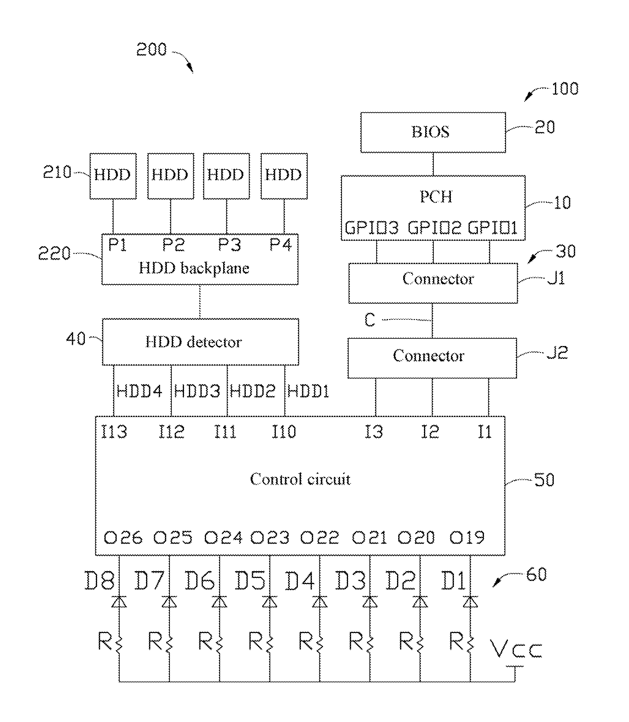 Electronic device having indication circuit for data transmission rate of hard disk drives