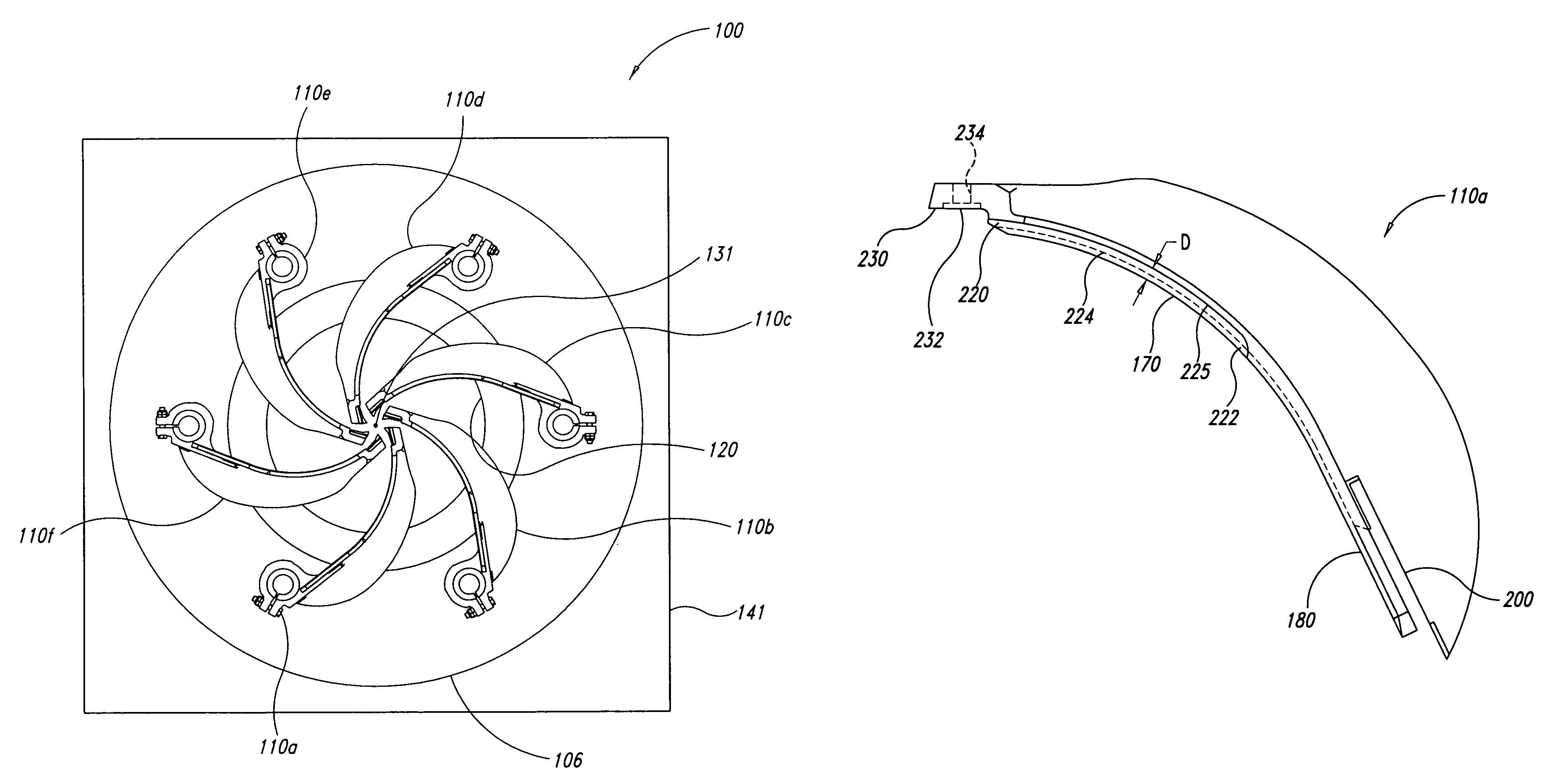 Swing arm assembly with replaceable insert for use with a debarker apparatus