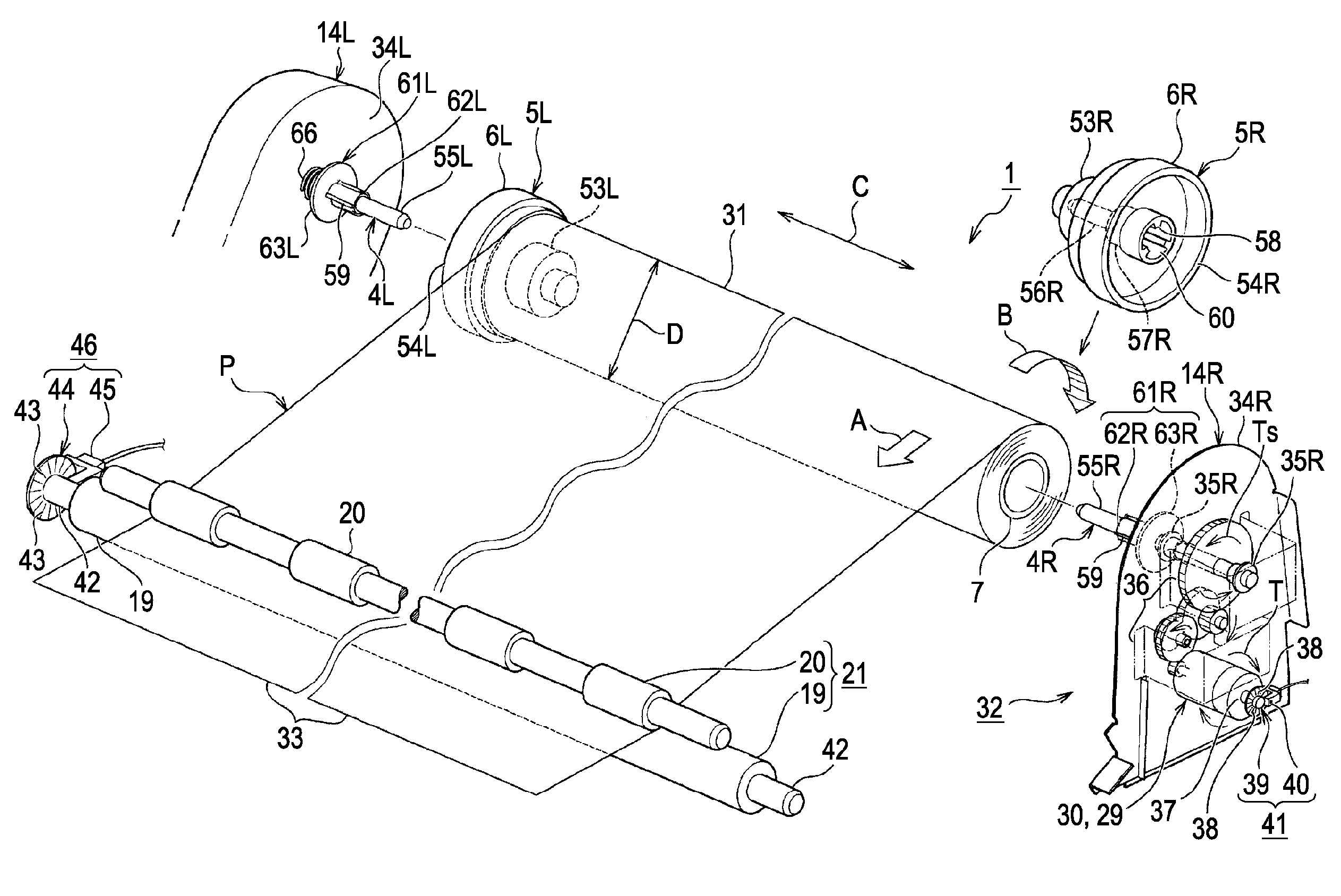 Roll recording material transport device and recording apparatus