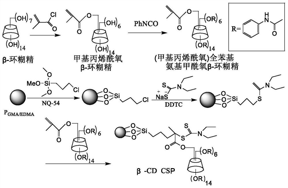 A monodisperse β-cyclodextrin functionalized polymer microsphere chiral stationary phase and its preparation method and application