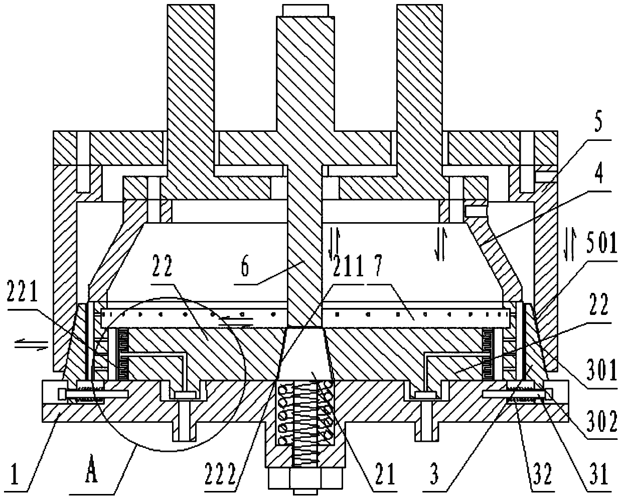 A carburized thin-walled ring gear combined pressure quenching tooling
