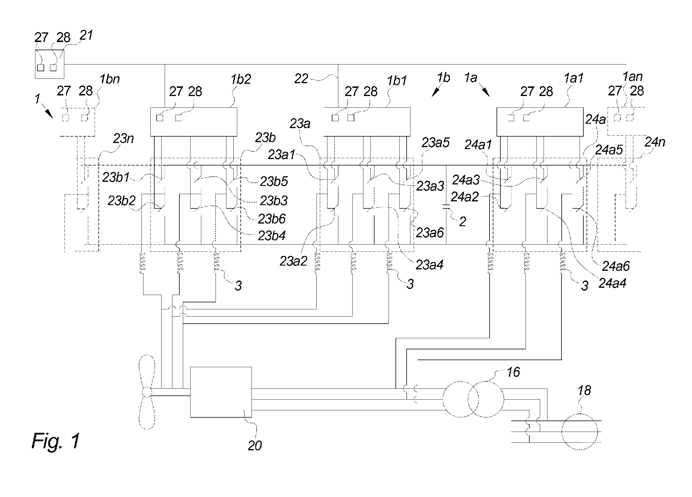 Control system for power stacks in a power converter, power converter with such control system and wind turbine with such power converter
