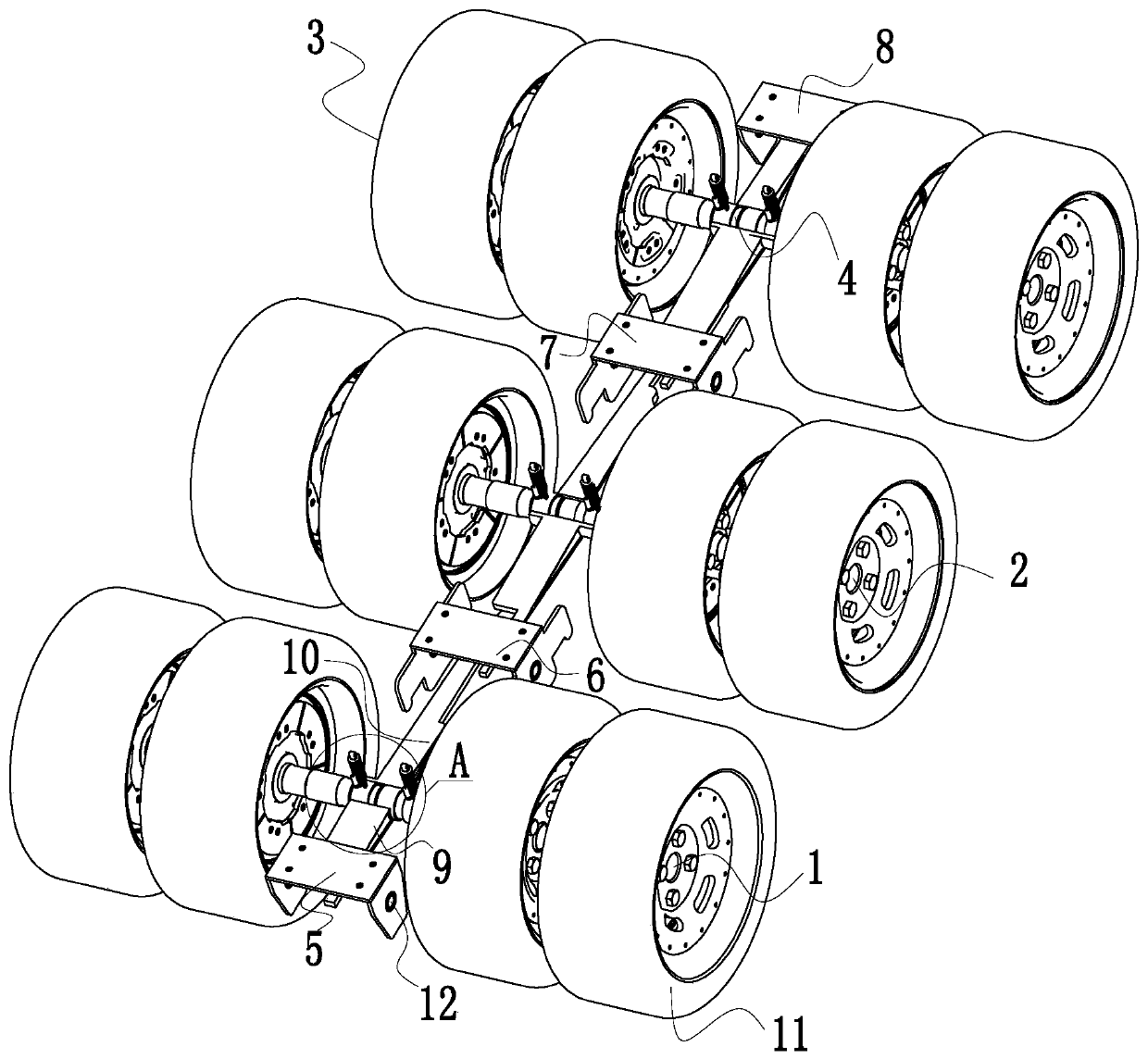 Multi-axis suspension axle assembly