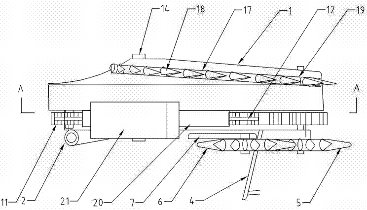 Crop clamping height adjusting device of header of semi-feeding type harvester