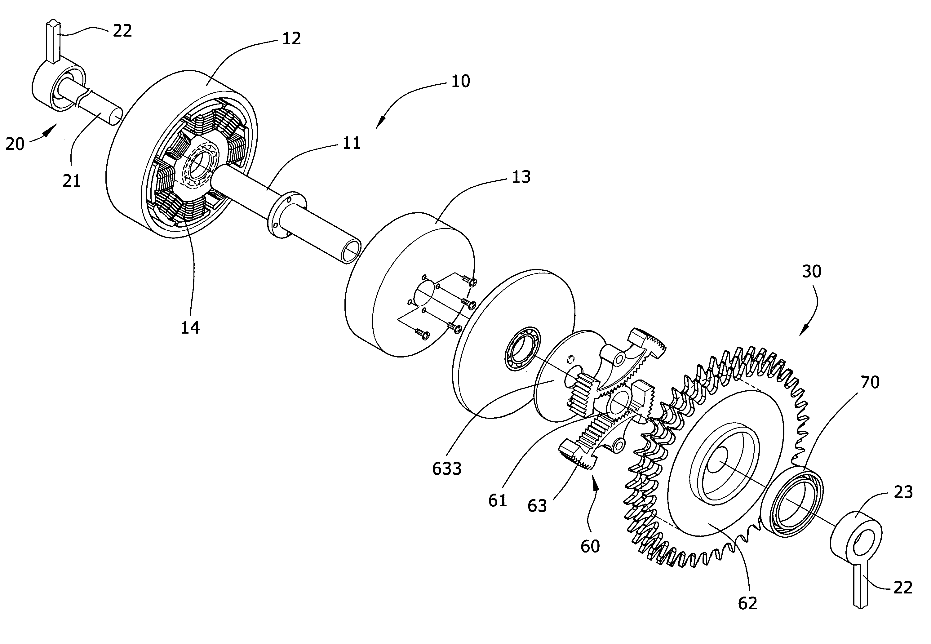 Transmission structure for an electrically operated bicycle