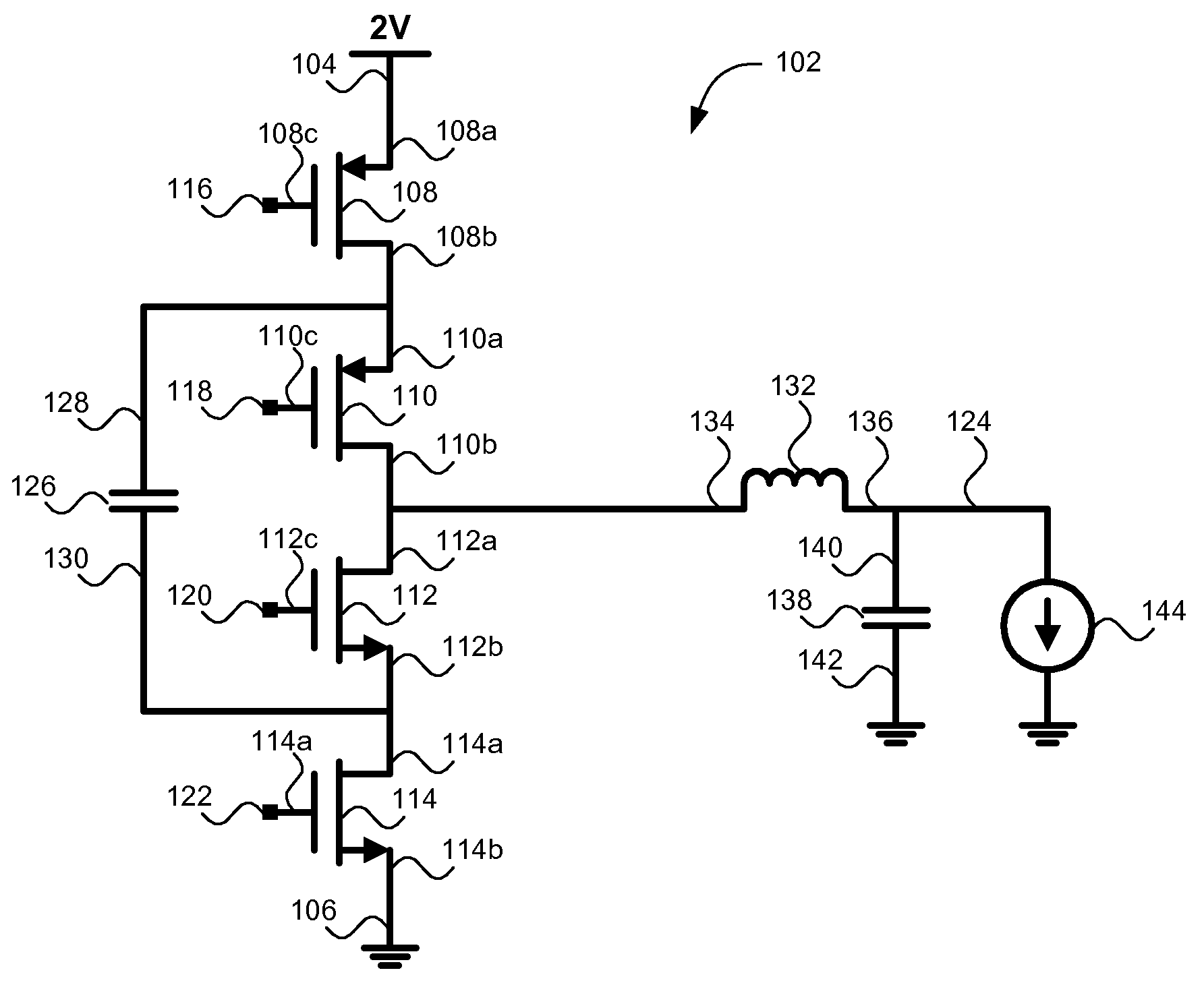Integratable efficient switching down converter